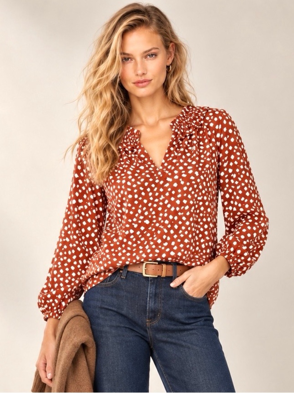 J Crew Drapey ruffleneck top in brushstroke printed 365 crepe Size L